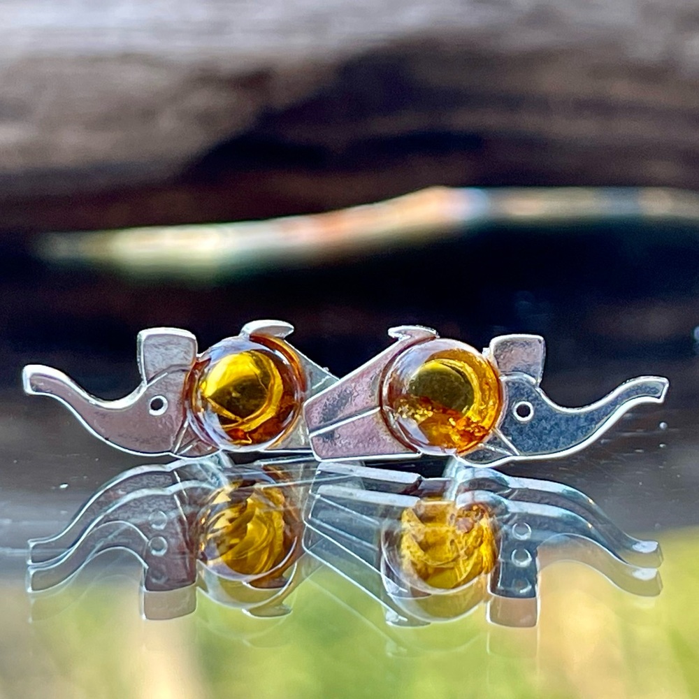 Elephants- Authentic Baltic Amber Stud Earrings - image 7